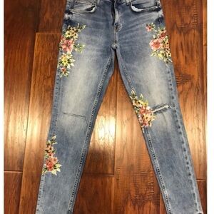 Zara Blue Floral Skinny Jeans